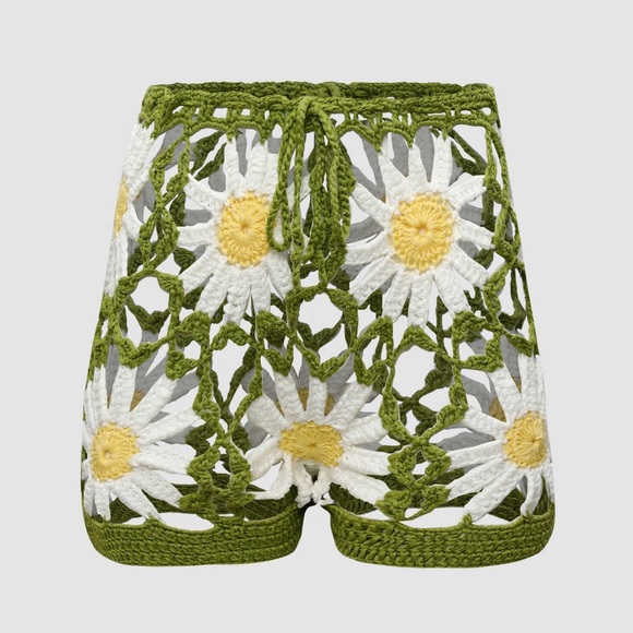 Cider Call Me Daisy Crochet Shorts & Bikini Top Matching Set Sheer 2pc Sexy Boho - Picture 2 of 6